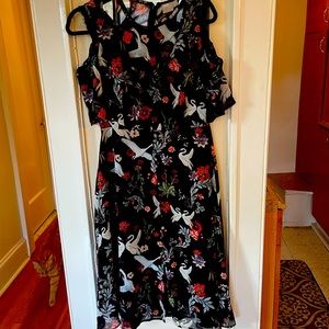 A line swan print dress with shoulder cut outs